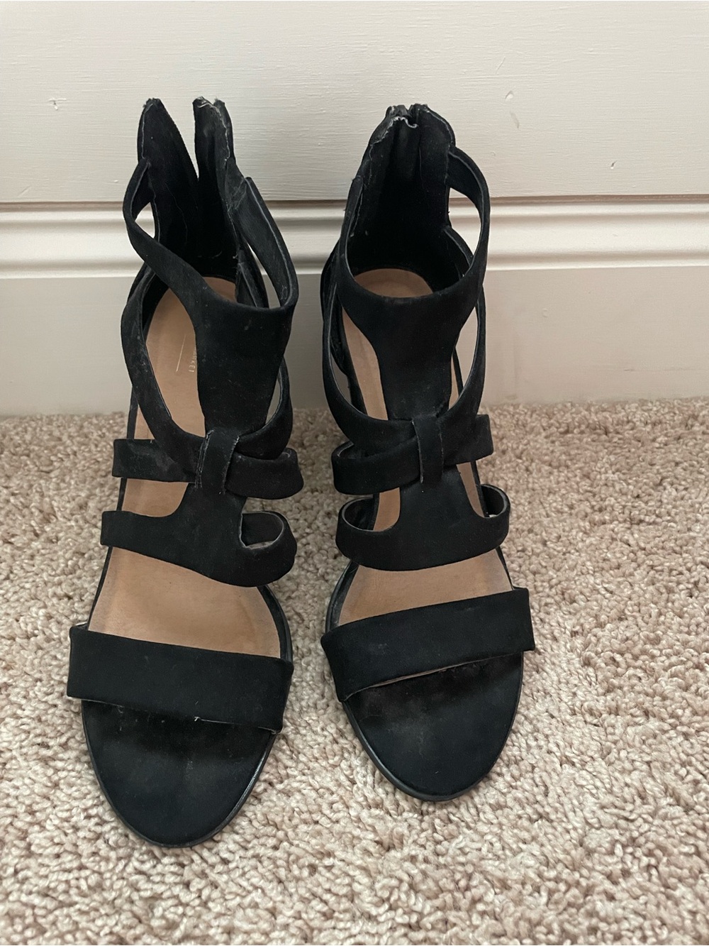 Melrose and Market Black Strappy Suede Heeled Sandals